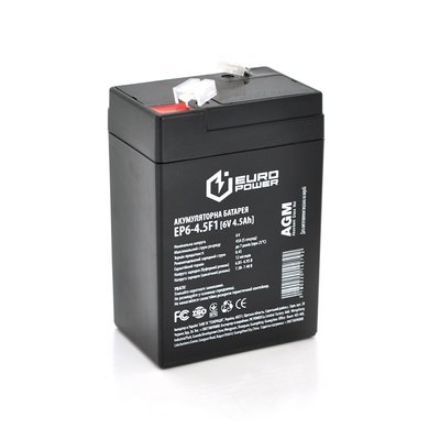 Аккумуляторная батарея EUROPOWER AGM EP6-4.5F1 6 V 4.5 Ah ( 70 x 47 x 100 (105) ) Black Q20 14279ю фото