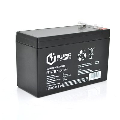 Акумуляторна батарея EUROPOWER AGM EP12-7.2F2 12 V 7,2 Ah (150 x 65 x 95 (100)) Black Q10 15352ю фото