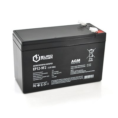 Акумуляторна батарея EUROPOWER AGM EP12-9F2 12 V 9Ah ( 150 x 65 x 95 (100) ) Black Q10 1728 фото