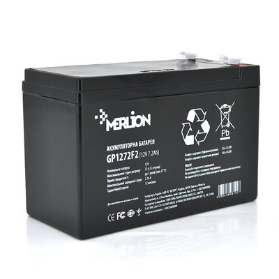 Акумуляторна батарея MERLION AGM GP1272F2B 12 V 7,2 Ah ( 150 x 65 x 95 (100) ) Black Q10 06008ю фото