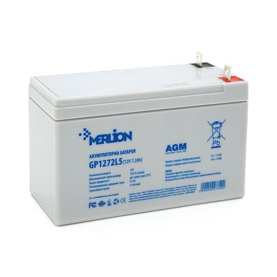 Акумуляторна батарея MERLION AGM GP1272L5 12 V 7,2 Ah (СПЕЦ КЛЕМА) ( 150 x 65 x 95 (100) ) White Q10 27849ю фото