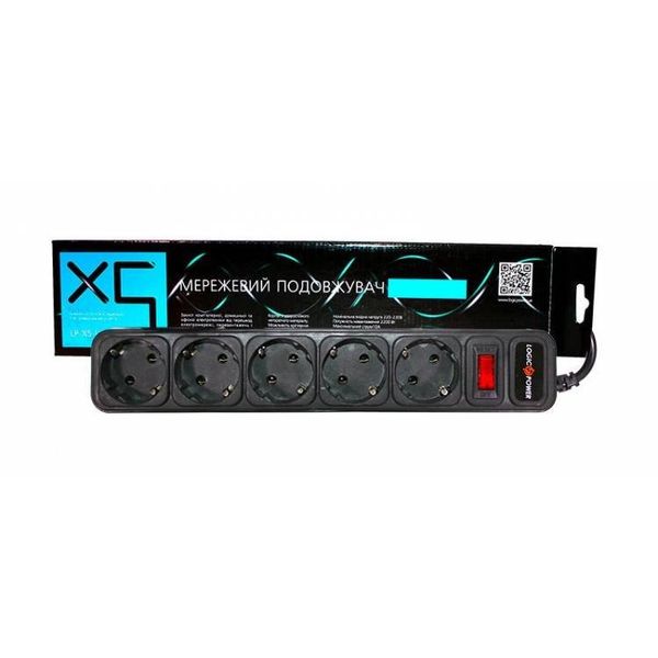 Мережевий фільтр подовжувач LogicPower LP-X5, 5 розеток, колір-чорний, 10 m (OEM) 4634л фото