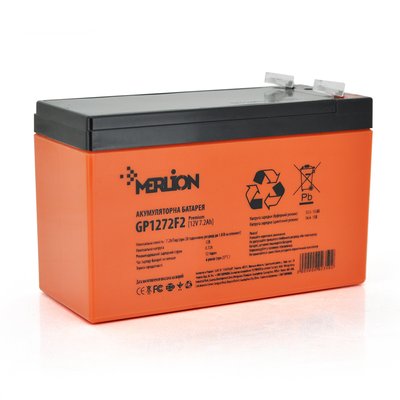 Аккумуляторна батарея MERLION AGM GP1272F2 PREMIUM 12 V 7,2 Ah ( 150 x 65 x 95 (100) ) Orange Q10 02350ю фото